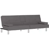 vidaXL Bäddsoffa med mugghållare grå konstläder