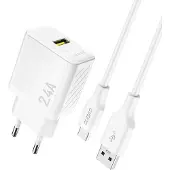 Dudao A23TEU adapter 12W, 1xUSB-A (1 m USB-A till USB-C-kabel ingår), vit