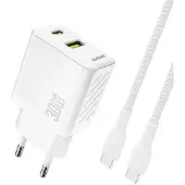 Dudao GaN Väggladdare PD 30W med USB och USB-C + USB-C-Kabel - Vit