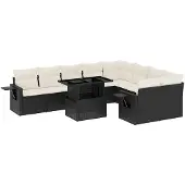 vidaXL Loungegrupp 10 delar med svarta dynor konstrotting