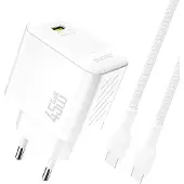 Dudao 45W GaN Väggladdare med USB-C och USB-C-kabel – Vit