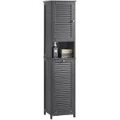 SoBuy Högt Badrumsskåp med Tvättkorg – Grå 40x170x38 cm