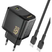 Dudao 45W GaN Väggladdare med USB-C och USB-C-kabel – Svart