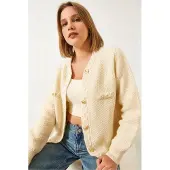 Bianco Texturerad stickad cardigan med knappstängning
