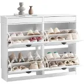 SoBuy Skoskåp smalt 4 klaffar vit 103x82x23 cm