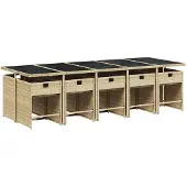 vidaXL Matgrupp för trädgården med dynor 11 delar beige konstrotting