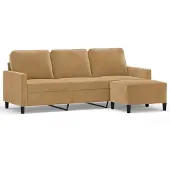 vidaXL 3-sitssoffa med fotpall brun 180 cm sammet