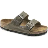 Birkenstock Damska/herr-tofflor Arizona Soft Footbed Oljat läder Smal Faded Khaki för smal fot oljat läder (1019377) 44 grön