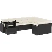 vidaXL Loungegrupp 10 delar med svarta dynor konstrotting