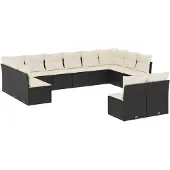 vidaXL Loungegrupp med dynor 12 delar svart konstrotting