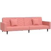 vidaXL Tvåpersoners soffa med sängfunktion och två kuddar Rosa Sammet 375921