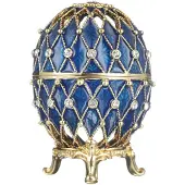 Danila-Souvenirs Faberge stil snidade ägg Smyckeskrin 7,5 cm blå