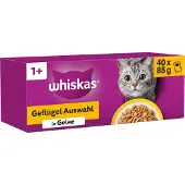 Whiskas 1+ Poultry Selection i gelé våtfoder katt multipack (påsar 85 g)