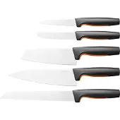 Fiskars 1057558, Knivuppsättning, Rostfritt stål, Rostfritt stål, Svart, Ergonomisk, Mjukt grepp, Finland