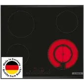 Bosch Serie | 6 PKF675FP2E - Keramisk häll - 4 kokplattor - Fördjupning - bredd: 56 cm - djup: 49 cm - med kanter i rostfritt stål - svart