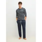 Marc O'Polo Pyjamas lång marinblå / ullvit