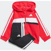 Adidas Träningsdräkt 'ESSENTIALS TIBERIO 3 STRIPES FLEECE' knallröd / svart / vit