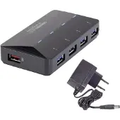 Renkforce RF-3806031 USB-hubb 4 Port USB-A USB 3.0 5 GBit/s med snabb-laddning, med status-LED Svart