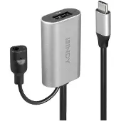 Lindy USB-kabel USB 3.2 Gen1 USB-C-kontakt, USB-A uttag 5.00 m Svart, Grå Aktiv med signalförstärkning 43270