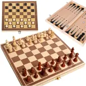 VERK 3-i-1 Brädspel i Trä (Schack, Dam & Backgammon)