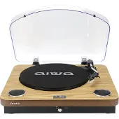 Aiwa LPS-25WD skivspelare med inbyggda högtalare, trä
