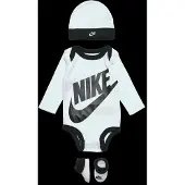 Nike Kids Gåvoset - Tofflor/Mössa/Body l/ä - Futura - Vit m. Svart - - 0-6 mån - Body L/Ä