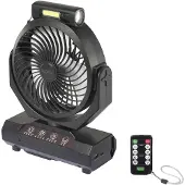 Sygonix Batteridriven fläkt 4.6 W (Ø) 205 mm Svart Batteridrift möjlig , med belysning, Oscillerande, med fjärrkontroll, LED-indikatorn, Timer, Väggmontering