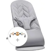 BabyBjörn Bliss Woven-set - babysittare + leksak, Ljusgrå/Googly Eyes (pastell)