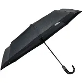 BOSS Dark-grey herringbone pocket umbrella with faux-leather handle