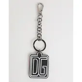 Dolce&Gabbana Svart Vit DG Gummilogo Silver Nyckelring Nyckelring för Män