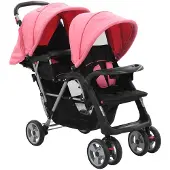 vidaXL Tandemvagn för tvillingar, rosa och svart, stål