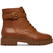 Ralph Lauren för kvinnor. 802P12046002 Ankelboots Allyson i läder med rem i brunt (39), Hud, Beige, 1 till 3 cm, Ingen, Casual