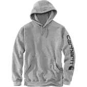 Carhartt Men's Sleeve Logo Hooded Sweatshirt Heather Grey/Black