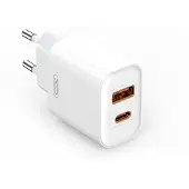XO CE12 20W snabb väggladdare - USB-A, USB-C - Vit