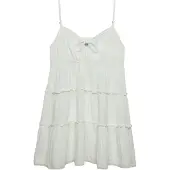 Superdry för kvinnor. W8012115A Kort trappstegsklänning i off-white chiffong (S), Vit, Casual, Gasväv, Ärmlös / Hängselbyxor
