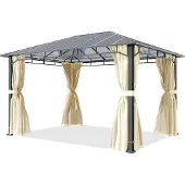 TOOLPORT Hardtop paviljong 3x4m, inkl. 4 gardiner, champagne