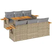 vidaXL Trädgårdssoffset med dynor 7 delar beige konstrotting akaciaträ