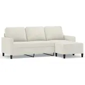 vidaXL 3-sitssoffa med fotpall gräddvit 180 cm sammet
