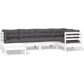 vidaXL Loungegrupp med dynor 6 delar vit massiv furu