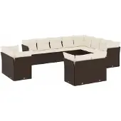 vidaXL Loungegrupp för trädgården med dynor 12 delar konstrotting brun