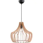 TRIO Leuchten Hänglampa Wood, dimbar, Ljust trä, Vardagsrum / matsal, Skandinavisk, Pendellampa