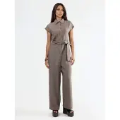 Busem Vidbenad knäppt skjortkrage jumpsuit