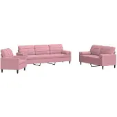vidaXL Soffgrupp med dynor och bolster 3 delar rosa sammet