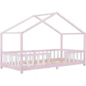 En.casa Hussäng Treviolo med sängskydd 200x90cm furu vitlackad rosa []