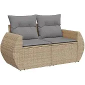 vidaXL Soffgrupp för trädgården med dynor 6 delar beige konstrotting