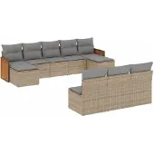 vidaXL Soffgrupp för trädgård med dynor 10 delar beige konstrotting