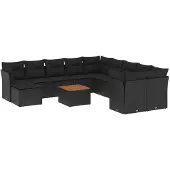 vidaXL Loungegrupp med dynor 12 delar svart konstrotting
