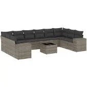 vidaXL Loungegrupp 10 delar med svarta dynor konstrotting