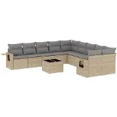 vidaXL Loungegrupp för trädgården m. dynor 11 delar beige konstrotting