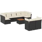 vidaXL Loungegrupp 10 delar med svarta dynor konstrotting
